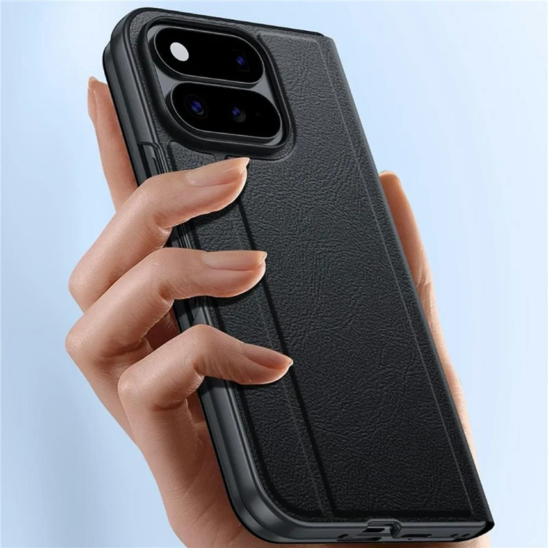 For Google Pixel 11 Pro Fold Foldable Kickstand Case Drop Protection PC + PU Leather Phone Cover - Black