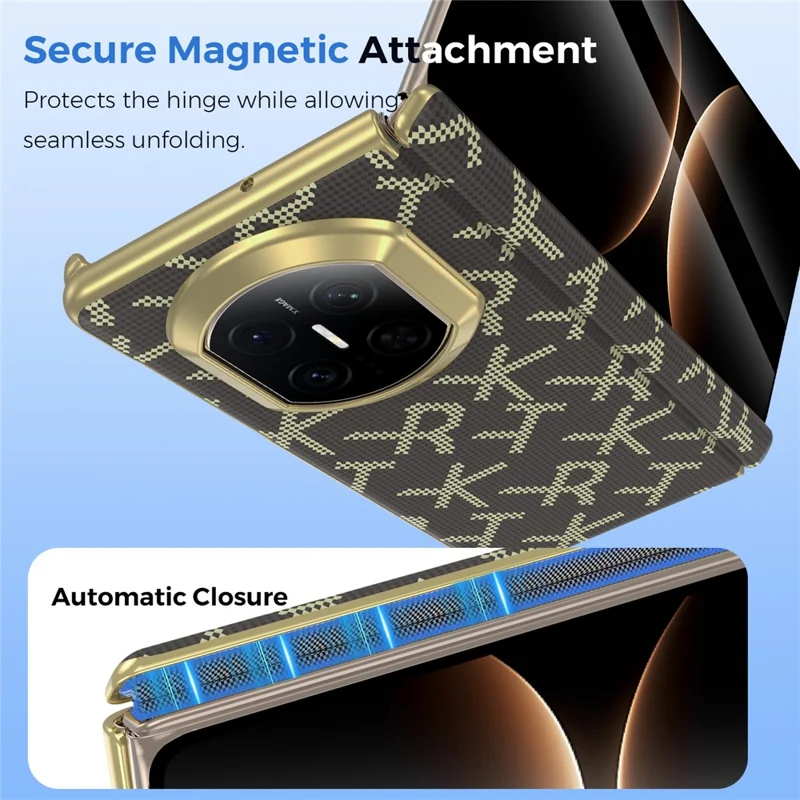 For Huawei Mate X7 Magnetisk Taske med Pixelmønster, Læder + PC, Hinge-beskyttelse, Telefonbeskyttelse - Brun