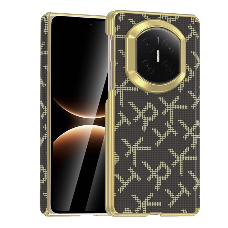 For Huawei Mate X7 Magnetisk Taske med Pixelmønster, Læder + PC, Hinge-beskyttelse, Telefonbeskyttelse - Brun