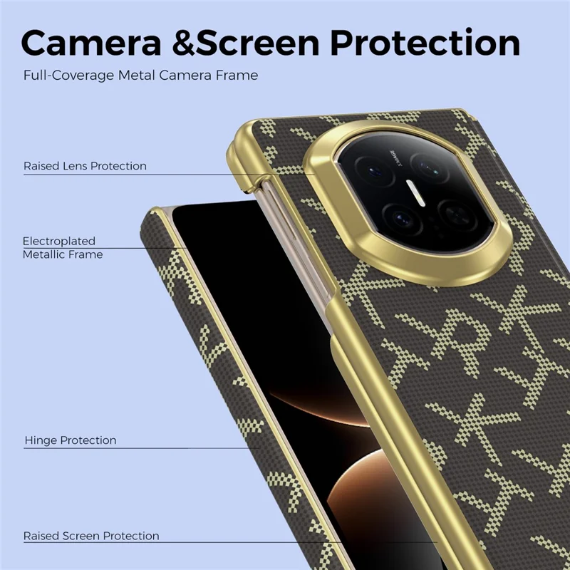 For Huawei Mate X7 Magnetisk Taske med Pixelmønster, Læder + PC, Hinge-beskyttelse, Telefonbeskyttelse - Brun