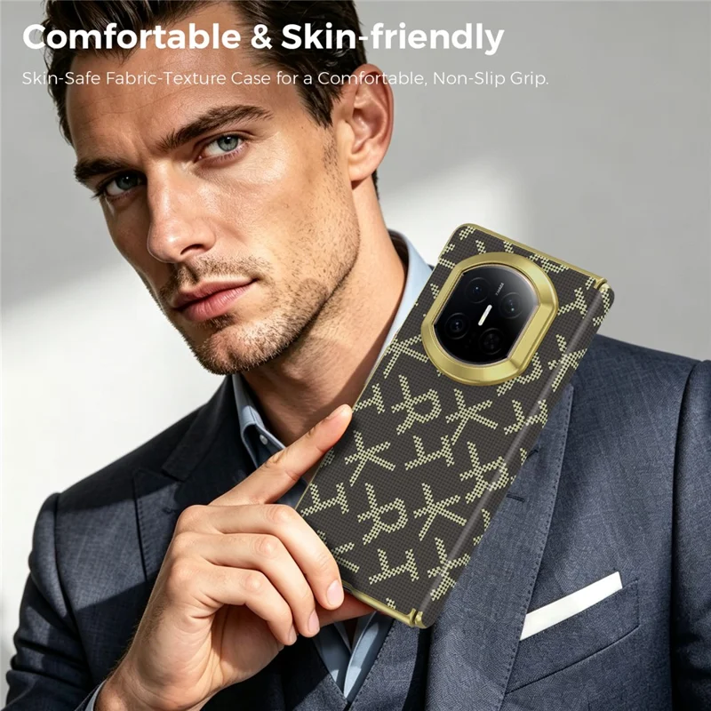 For Huawei Mate X7 Magnetisk Taske med Pixelmønster, Læder + PC, Hinge-beskyttelse, Telefonbeskyttelse - Brun