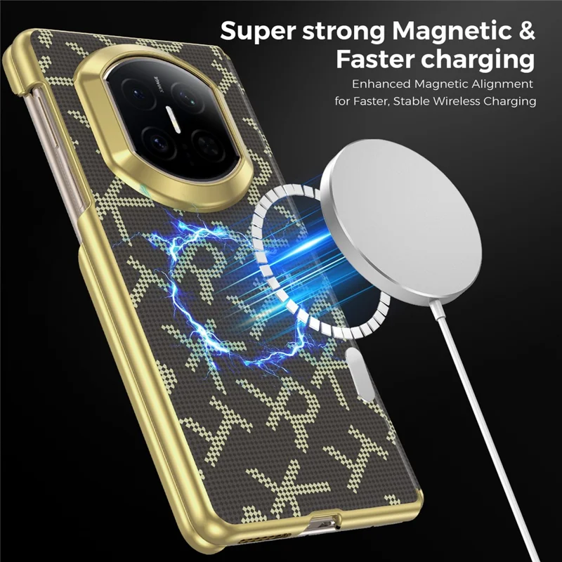 For Huawei Mate X7 Magnetisk Taske med Pixelmønster, Læder + PC, Hinge-beskyttelse, Telefonbeskyttelse - Brun