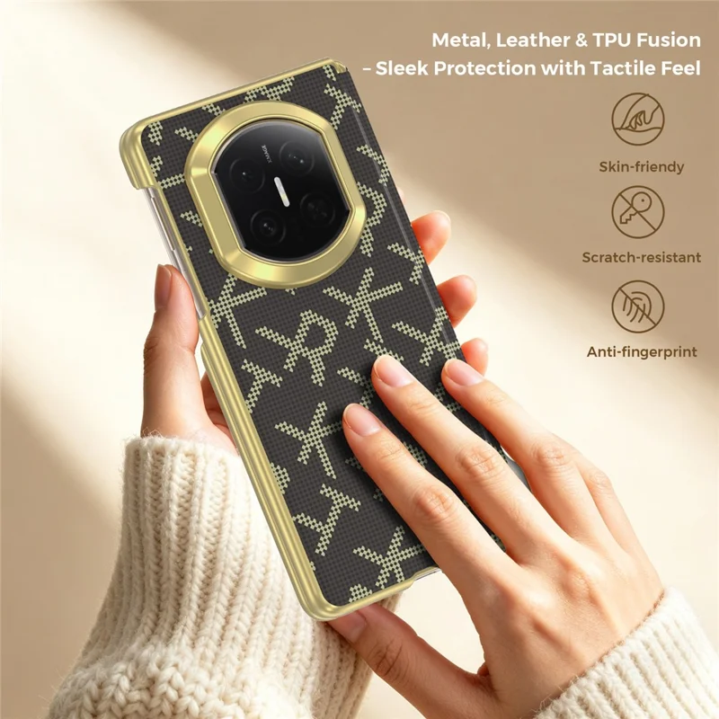 For Huawei Mate X7 Magnetisk Taske med Pixelmønster, Læder + PC, Hinge-beskyttelse, Telefonbeskyttelse - Brun
