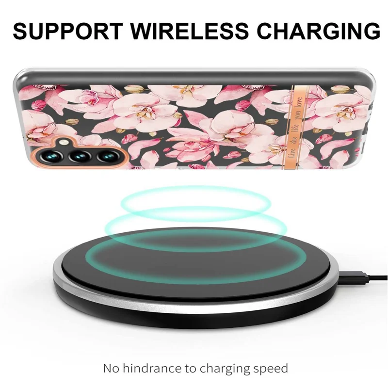 For Samsung Galaxy A54 5G Case IMD IML Flower Pattern Electroplated TPU Back Cover - HC005 Pink Gardenia