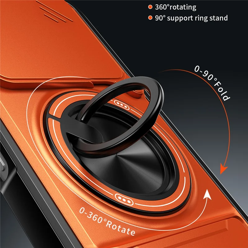 For TECNO Spark 50 Pro 4G Magnetic Case Ring Holder Foldable Kickstand TPU PC Phone Cover with Camera Lens Slider - Orange