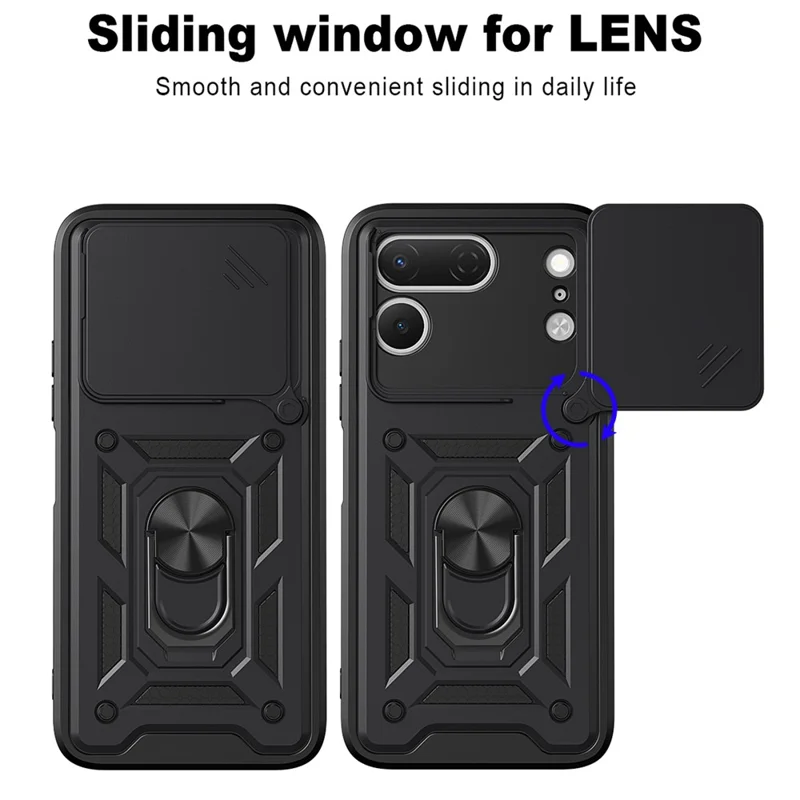 For TECNO Spark 50 Pro 4G Case with Slide Camera Lid PC + TPU Kickstand Phone Cover - Black