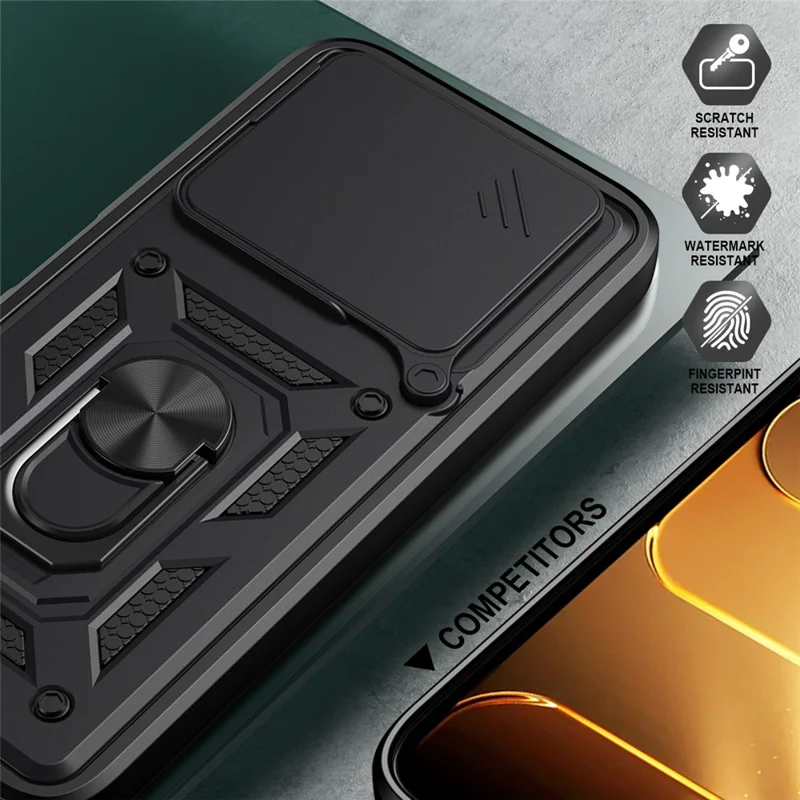 For TECNO Spark 50 Pro 4G Case with Slide Camera Lid PC + TPU Kickstand Phone Cover - Black