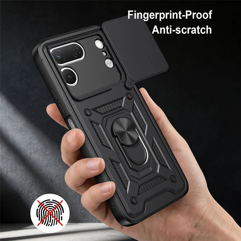 For TECNO Spark 50 Pro 4G Case with Slide Camera Lid PC + TPU Kickstand Phone Cover - Black