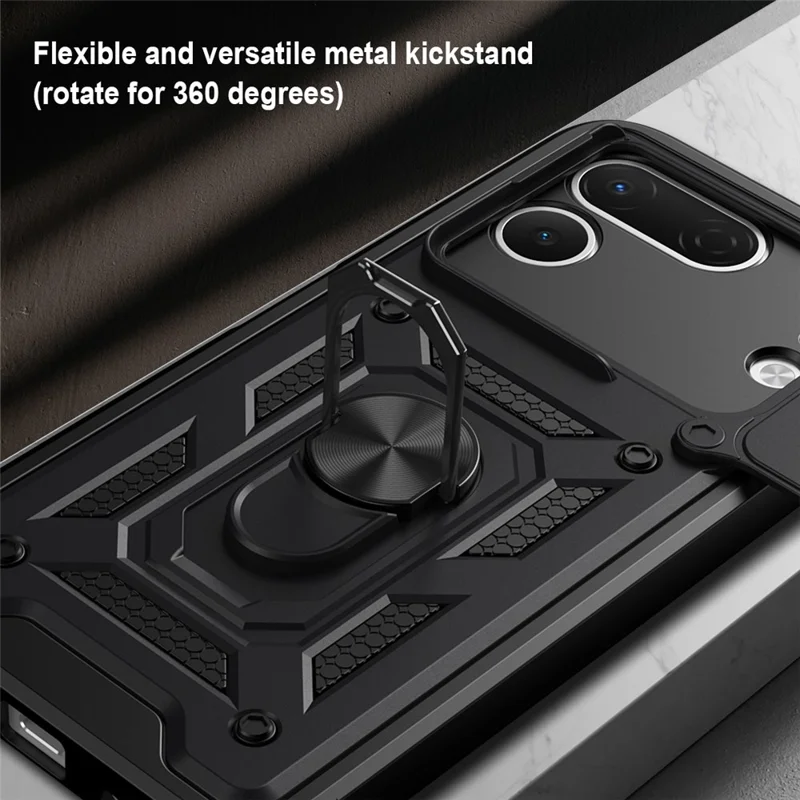 For TECNO Spark 50 Pro 4G Case with Slide Camera Lid PC + TPU Kickstand Phone Cover - Black