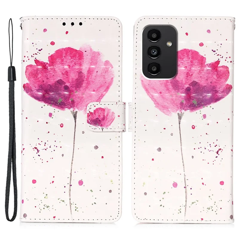 For Samsung Galaxy A54 5G Leather Case 3D Pattern Printing Wallet Stand Mobile Cover with Strap - Flower