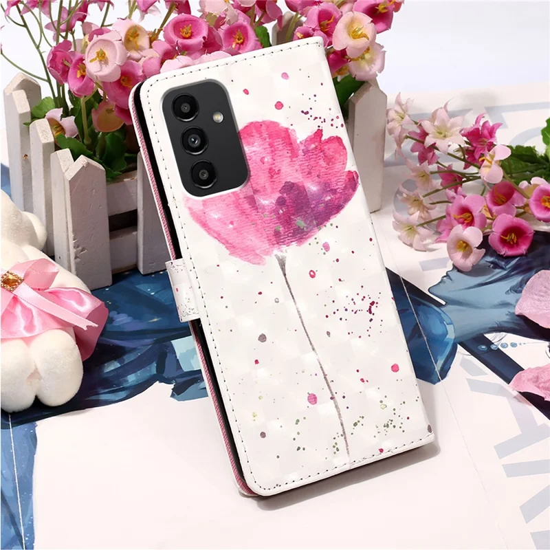 For Samsung Galaxy A54 5G Leather Case 3D Pattern Printing Wallet Stand Mobile Cover with Strap - Flower
