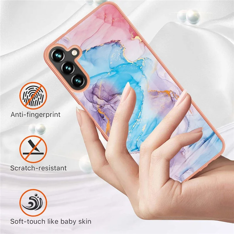For Samsung Galaxy A54 5G Case with IMD Marble Flower Pattern TPU Mobile Back Cover - Milky Way Marble Blue