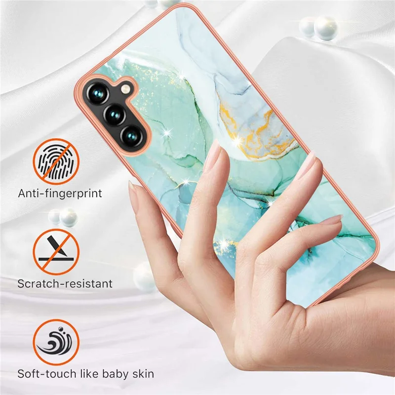 For Samsung Galaxy A54 5G TPU Case with IMD Marble Pattern Electroplated Back Cover - Green 003