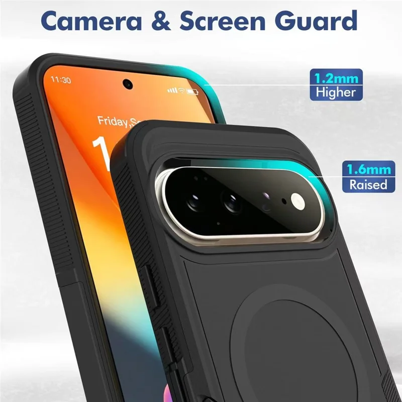 Magnetic Case for Google Pixel 11 Pro / 10 Pro / 9 Pro , Dual Layer PC + TPU Shockproof Phone Cover - Black