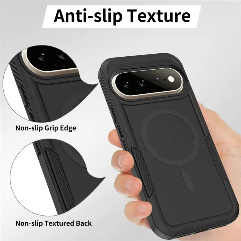 Magnetic Case for Google Pixel 11 Pro / 10 Pro / 9 Pro , Dual Layer PC + TPU Shockproof Phone Cover - Black
