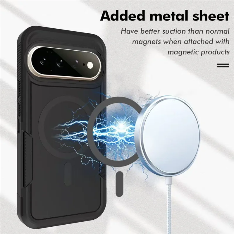 Magnetic Case for Google Pixel 11 Pro / 10 Pro / 9 Pro , Dual Layer PC + TPU Shockproof Phone Cover - Black