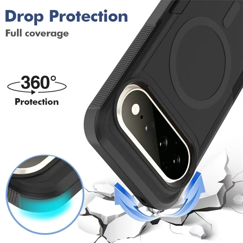 Magnetic Case for Google Pixel 11 Pro / 10 Pro / 9 Pro , Dual Layer PC + TPU Shockproof Phone Cover - Black