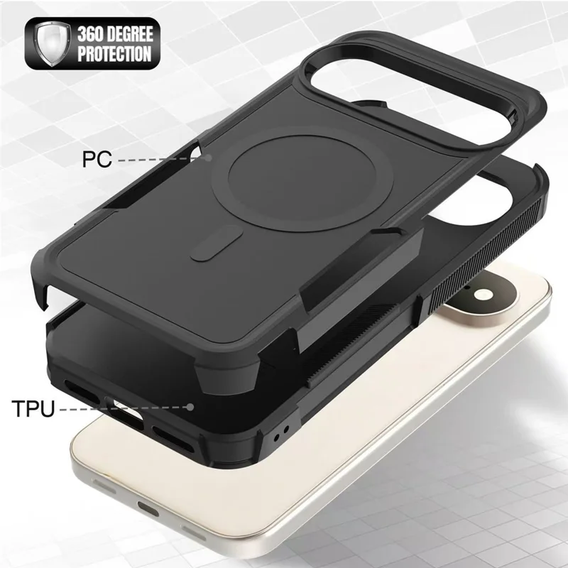 Magnetic Case for Google Pixel 11 Pro / 10 Pro / 9 Pro , Dual Layer PC + TPU Shockproof Phone Cover - Black
