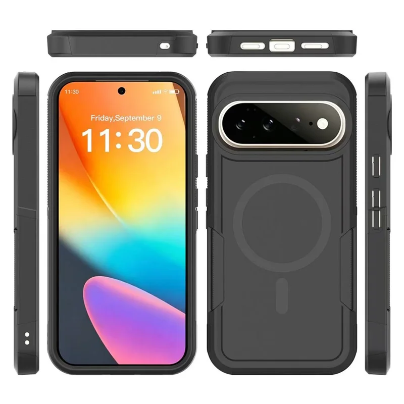 Magnetic Case for Google Pixel 11 Pro / 10 Pro / 9 Pro , Dual Layer PC + TPU Shockproof Phone Cover - Black