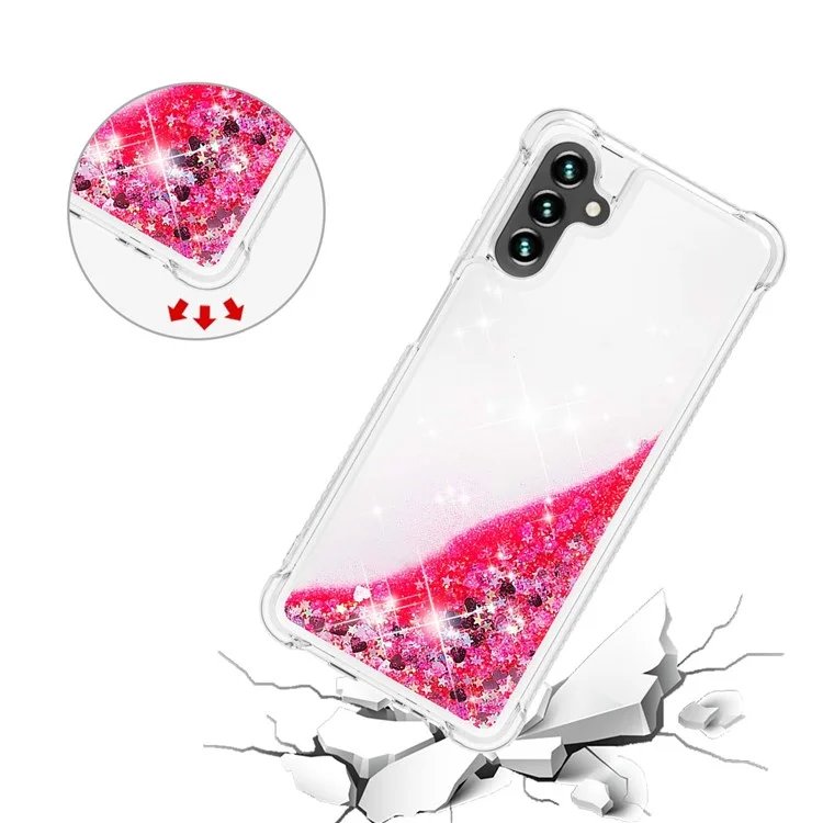 For Samsung Galaxy A54 5G TPU Case Glitter Quicksand Shockproof Phone Back Cover - Pink  /  Hearts