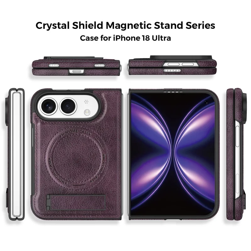 Für iPhone Fold Magnetische Hülle mit Ständer PC Silikon Leder Rückseite - Dunkelviolett