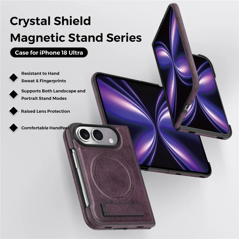 Für iPhone Fold Magnetische Hülle mit Ständer PC Silikon Leder Rückseite - Dunkelviolett