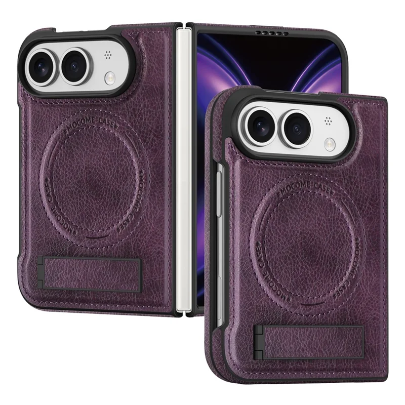 Für iPhone Fold Magnetische Hülle mit Ständer PC Silikon Leder Rückseite - Dunkelviolett