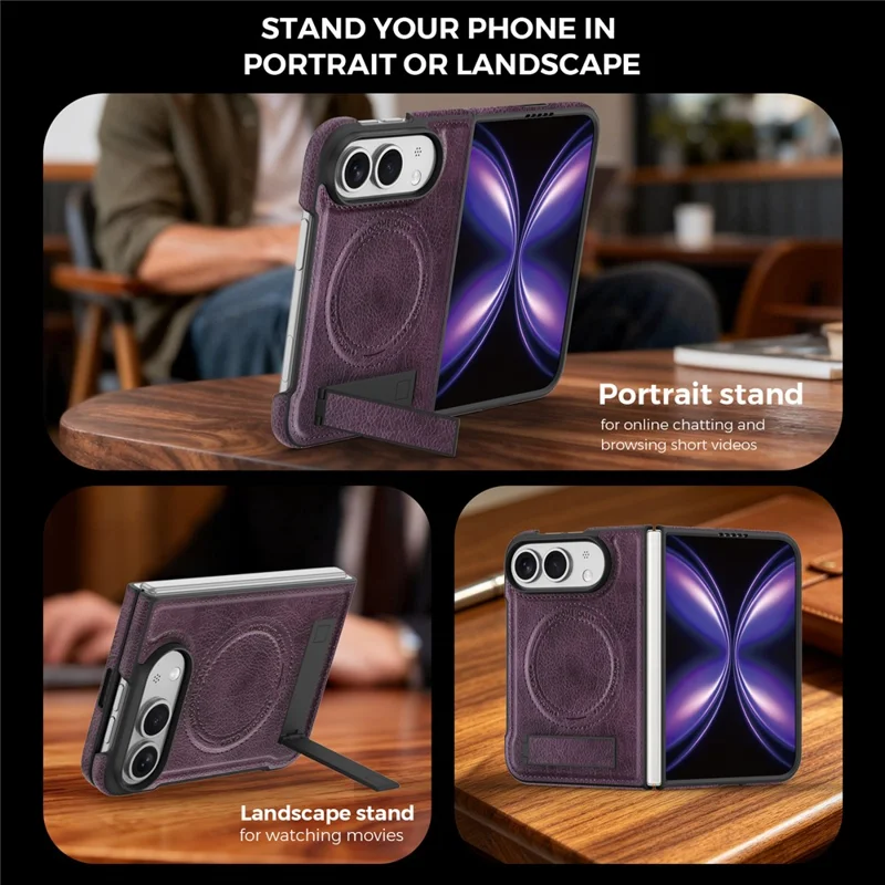 Für iPhone Fold Magnetische Hülle mit Ständer PC Silikon Leder Rückseite - Dunkelviolett