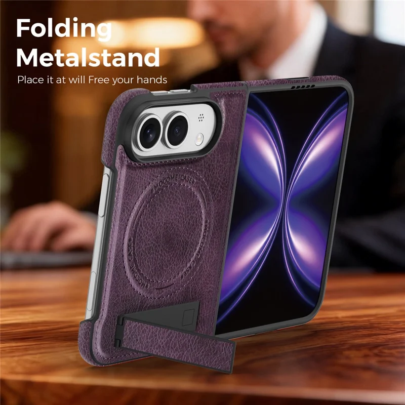 Für iPhone Fold Magnetische Hülle mit Ständer PC Silikon Leder Rückseite - Dunkelviolett