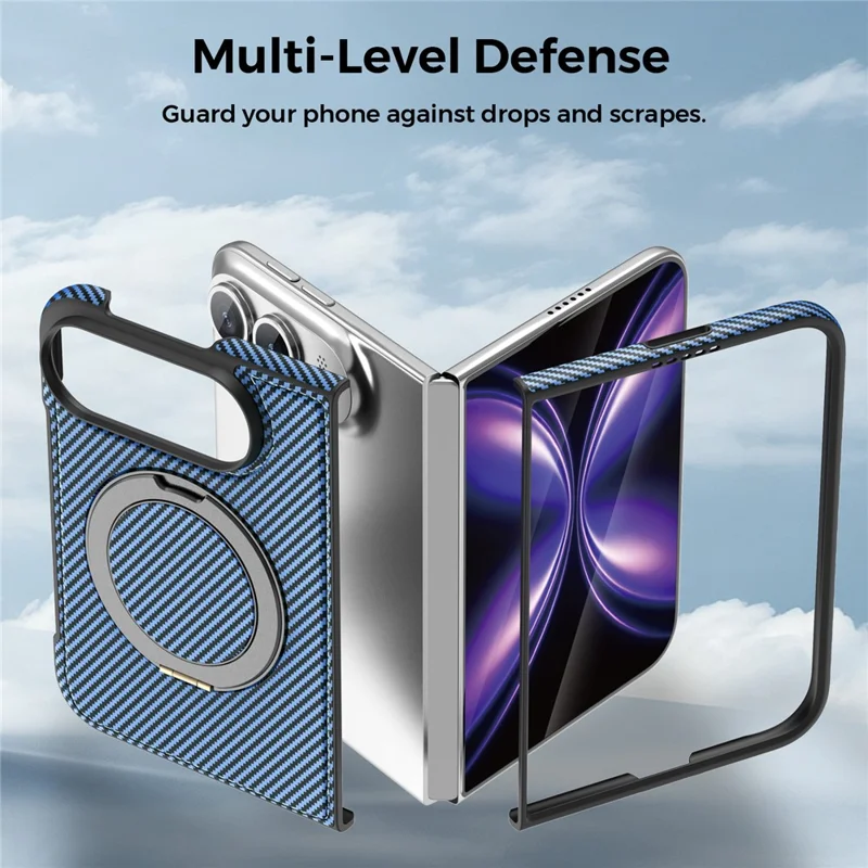 For iPhone Duo Magnetic Case Carbon Fiber Texture PU + TPU Kickstand Phone Cover - Blue