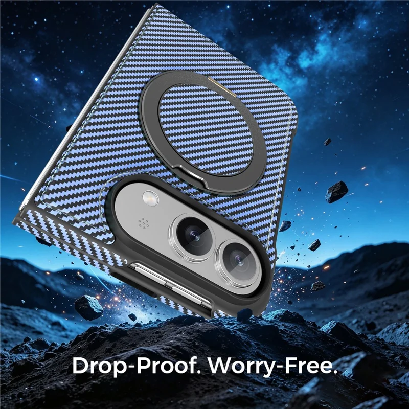 For iPhone Duo Magnetic Case Carbon Fiber Texture PU + TPU Kickstand Phone Cover - Blue