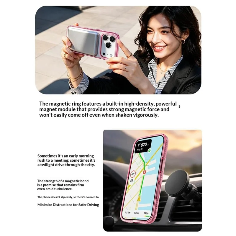 For iPhone 17 Pro Magnetic Case Metal Rotating Kickstand PC + TPU Clear Phone Cover - Pink