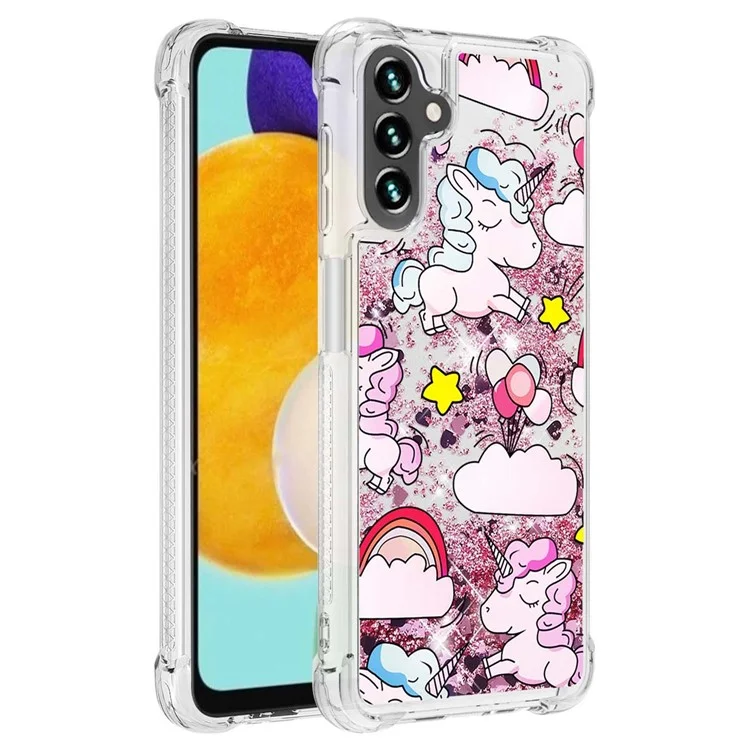 YB Quicksand Series-2 Handyhülle für Samsung Galaxy A54 5G, Anti-Sturz, Glitzereffekt, weiche TPU-Hülle, bedrucktes stoßfestes Cover - Pferd und Wolke