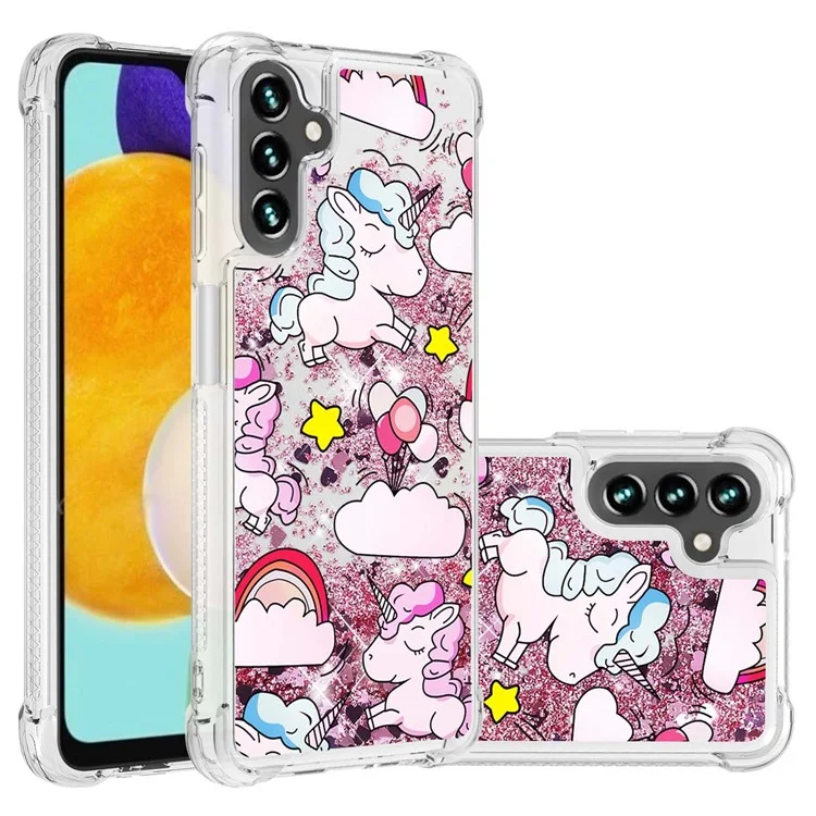YB Quicksand Series-2 Handyhülle für Samsung Galaxy A54 5G, Anti-Sturz, Glitzereffekt, weiche TPU-Hülle, bedrucktes stoßfestes Cover - Pferd und Wolke
