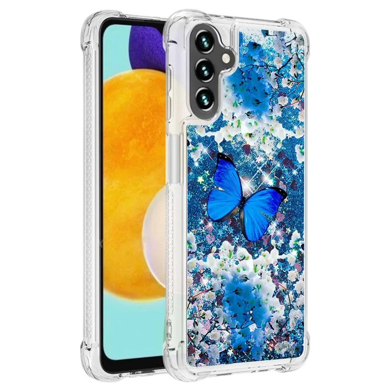 For Samsung Galaxy A54 5G TPU Case with Quicksand and Pattern Printed - Blue Butterfly