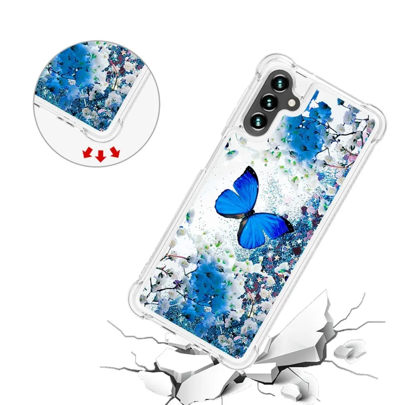 For Samsung Galaxy A54 5G TPU Case with Quicksand and Pattern Printed - Blue Butterfly
