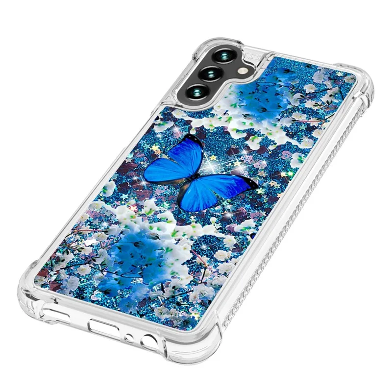 For Samsung Galaxy A54 5G TPU Case with Quicksand and Pattern Printed - Blue Butterfly