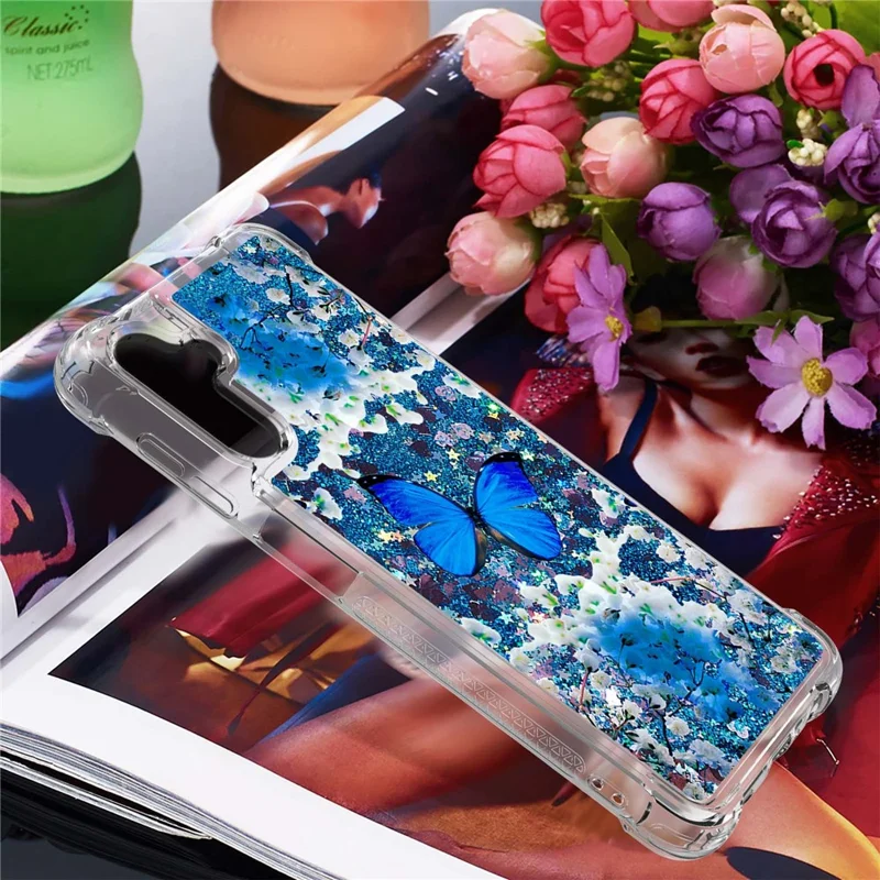 For Samsung Galaxy A54 5G TPU Case with Quicksand and Pattern Printed - Blue Butterfly