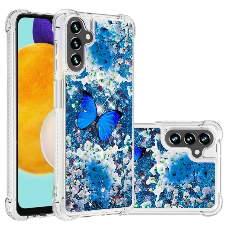 For Samsung Galaxy A54 5G TPU Case with Quicksand and Pattern Printed - Blue Butterfly