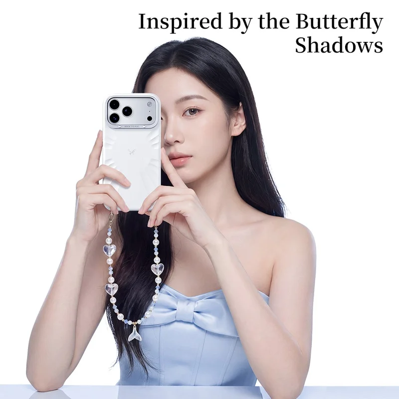 ROCK for iPhone 18 Pro Max / 17 Pro Max Magnetic Case Butterfly Pattern Liquid Silicone + PC Phone Cover with AI Button - Blue
