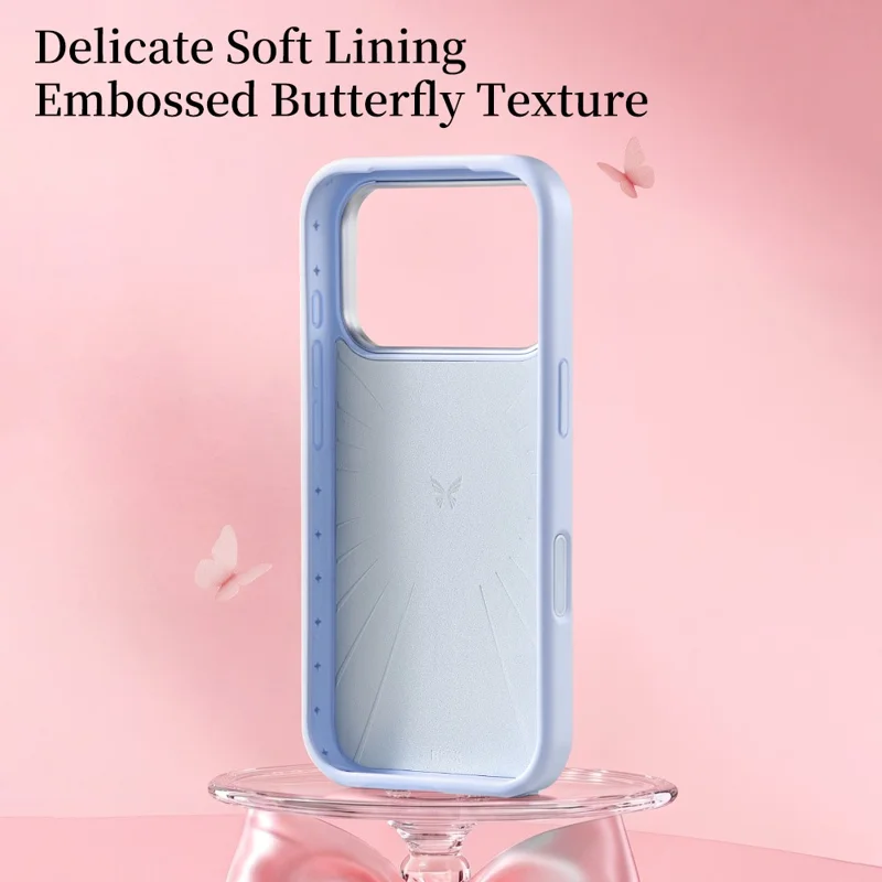 ROCK for iPhone 18 Pro Max / 17 Pro Max Magnetic Case Butterfly Pattern Liquid Silicone + PC Phone Cover with AI Button - Blue