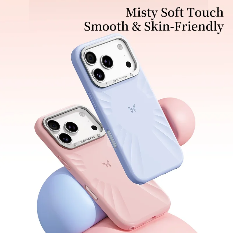ROCK for iPhone 18 Pro Max / 17 Pro Max Magnetic Case Butterfly Pattern Liquid Silicone + PC Phone Cover with AI Button - Blue