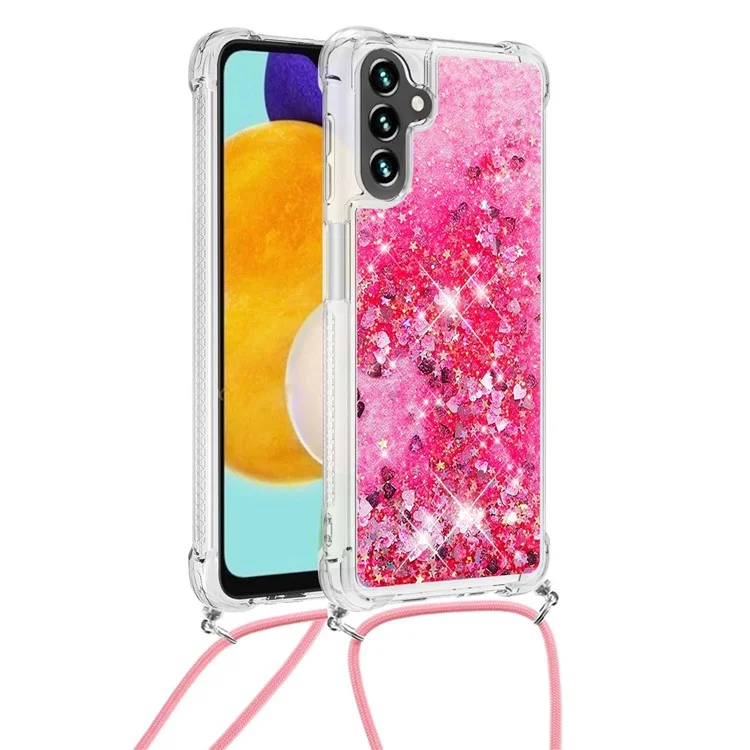 YB Quicksand Series-4 Shockproof Case для Samsung Galaxy A54 5G Противоударный чехол с жидким песком TPU-чехол с шнурком - Розовый / Сердечки