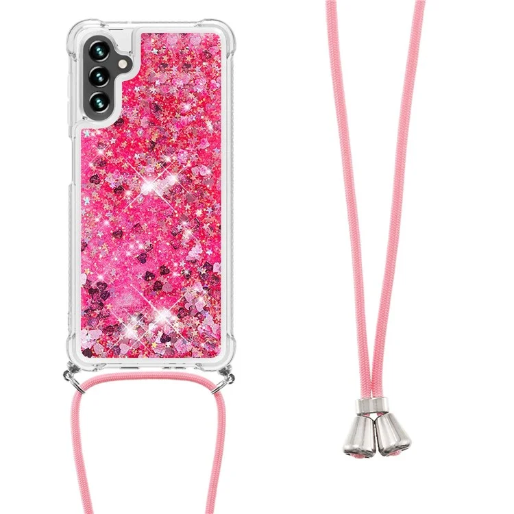 YB Quicksand Series-4 Shockproof Case для Samsung Galaxy A54 5G Противоударный чехол с жидким песком TPU-чехол с шнурком - Розовый / Сердечки