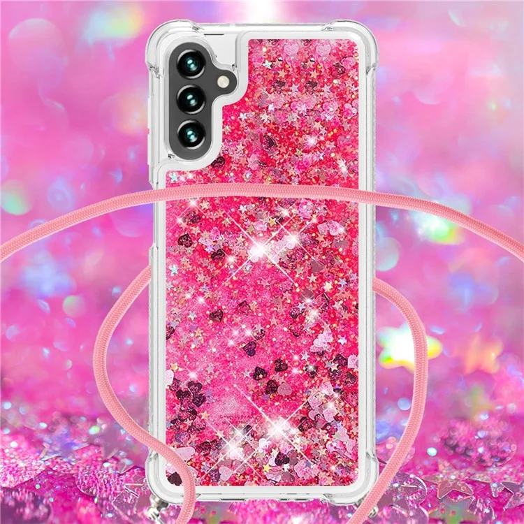 YB Quicksand Series-4 Shockproof Case для Samsung Galaxy A54 5G Противоударный чехол с жидким песком TPU-чехол с шнурком - Розовый / Сердечки