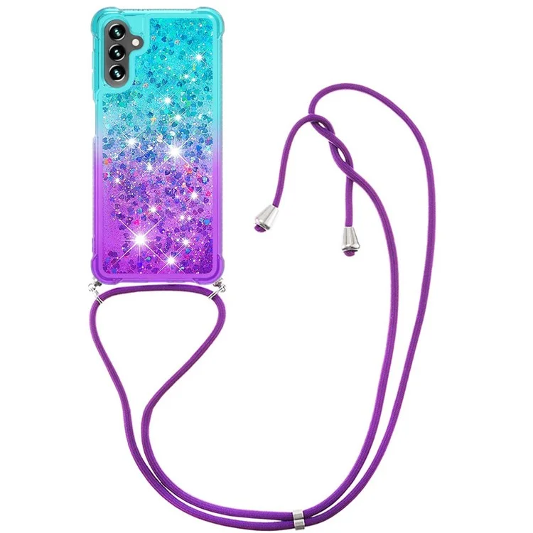 YB Quicksand Series-6 para Samsung Galaxy A54 5G Gradient Color Collision Proof TPU Phone Case Flowing Liquid Quicksand Back Cover com Cordão - Azul Céu / Roxo