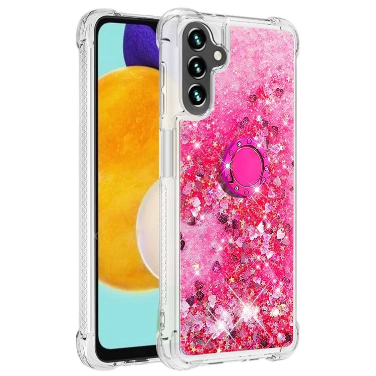 Per Samsung Galaxy A54 5G Phone Case YB Quicksand Series-7 Back Cover Liquid Quicksand TPU Phone Case with Ring Kickstand - Pink / Hearts