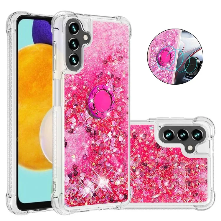 Per Samsung Galaxy A54 5G Phone Case YB Quicksand Series-7 Back Cover Liquid Quicksand TPU Phone Case with Ring Kickstand - Pink / Hearts