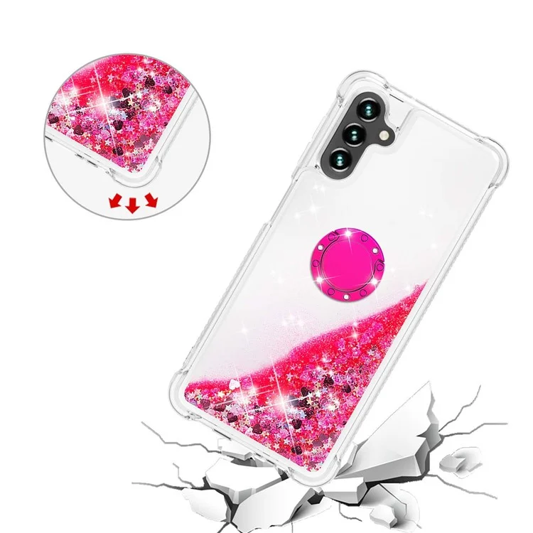 Per Samsung Galaxy A54 5G Phone Case YB Quicksand Series-7 Back Cover Liquid Quicksand TPU Phone Case with Ring Kickstand - Pink / Hearts