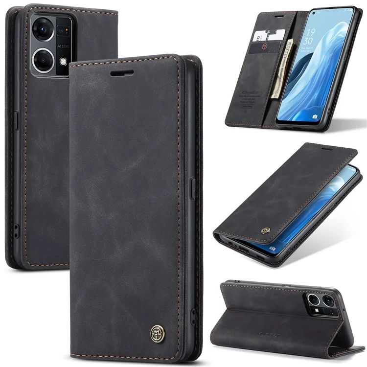 CASEME 013 Series для Oppo Reno7 4G / Reno8 4G / F21 Pro 4G Кожаный кошелек-чехол на магнитной застежке со встроенной подставкой - Черный